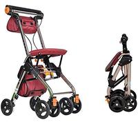 Rollator Andador para caminar con 4 ruedas, portátil, plegable, ayuda para caminar, 3,2 kg, de freno doble RollatorWalker, utilizado para personas mayores que caminan,Rojo