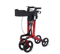 Rollator Rollator Walkers plegable todo terreno con suspensiones, rodante rojo de 4 ruedas con cesta, cesta principal de la compra, andador de carrito para ancianos