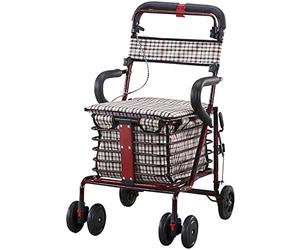 Rollator Walker Carrito de compras plegable Carro Ayudante para personas mayores Silla de ruedas plegable Asiento de seis ruedas con carrito de compras de comestibles, andador para personas mayores