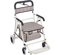 Rollator Walker Carrito de compras Silla de ruedas Carrito de cuatro ruedas Carro de compras de comestibles para el hogar, con pedal de asiento, freno lateral, pequeño regalo