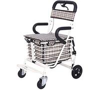 Rollator Walker - Carrito de la compra para ancianos, andador, casual con asiento, plegable ajustable en tres pasos, cuatro ruedas de alta capacidad (blanco lechoso)