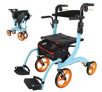 Rollator Walker - Combo de silla de ruedas con asiento para personas mayores, silla de transporte ligera, 4 ruedas, freno, reposapiés, capacidad de 220 libras, plegable, ayuda de movilidad asistida