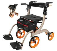 Rollator Walker - Combo de silla de ruedas para personas mayores, silla de transporte ligera 2 en 1 con asiento, diseño plegable, capacidad de 220 libras, freno y reposapiés, modelo de 4 ruedas