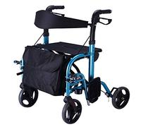 Rollators Andador para Ancianos Altura Ajustable Carrito De Compras Azul Silla De Ruedas Manual Plegable Andador Multifunción Bastón Antideslizante con Hospital,Muletas Hola