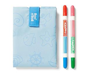 Roll'eat ® | Bolsa Merienda con Rotuladores Lavables, Porta Bocadillos con Envoltorio Reutilizable, Porta Alimentos Ecológico sin BPA, Bolsa de Tela, Color Sea - Boc'n'Roll Paint