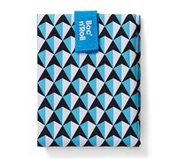 Roll'eat ® | Bolsa Merienda, Porta Bocadillos con Envoltorio Reutilizable, Porta Alimentos Ecológico sin BPA, Bolsa de Tela, Color Azul - Boc'n'Roll Tiles