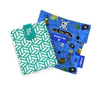 Roll'eat ® - Pack 2 Unidades | Envoltorio Porta Bocadillos + Bolsa Merienda Porta Sandwich, Reutilizables y Ecológicos sin BPA, Boc’n’Roll Tiles Verde + Snack'n' Go Kids Piratas Azul