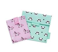 Roll'eat ® - Pack 2 Unidades | Envoltorio Porta Bocadillos + Bolsa Merienda Porta Sandwich, Reutilizables y Ecológicos sin BPA, BOC’n’Roll Animals Unicorn + Snack'n'go Animals Panda