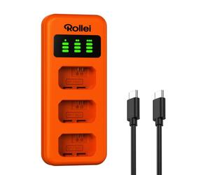 Rollei Cargador NP-FW50 de 3 vías de Carga rápida con Conector USB-C Compatible con baterías Rollei y Originales de cámaras Sony ZV-E10 A7 Serie, A6000, A6500, A6300, A6400, A5100, A5000, A3000, A55