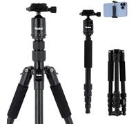 Rollei Compact Traveler No.1 Negro, 143cm Trípode Cámara de Viaje Tripode de Aluminio Ligero Compacto Tripod con Cabeza de Bola Compatible Arca Swiss Trípode y Monopié para DSLR y Smartphone