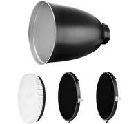 Rollei Bowens 28177 - Juego de refelctor (45°, Reflector de 45 Grados, 3 Rejillas Diferentes y un paño difusor para una óptima dispersión de la luz), Color Negro