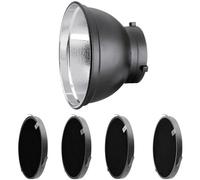 Rollei Kit de Reflector de 55° con Rejillas, Reflector de 55 Grados, 4 Diferentes para una óptima dispersión de la luz. Conector Tipo S Bowens 28176, Color Negro