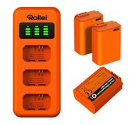 Rollei NP-FW50 - Juego de 3 baterías y Cargador de 3 Puertos de Carga rápida con Conector USB-C 100% Compatible con Sony ZV-E10 A7 Serie, A6000, A6500, A6300, A6400, A5100, A5000, A3000, A55, RX10
