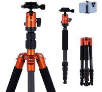 Rollei Tripode Camara Naranja, 145cm Compact Traveler No.1 Carbon Trípode de Viaje Ligero y Portátil con Soporte para Teléfono y Rótula de Bola para Nikon Sony Canon, Trípode-Cámara-Viaje-Tripod