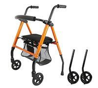 Roller Walker-trolley voor ouderen, multifunctionele opvouwbare winkelwagen voor oudere bromfietsen, vierwielige rollator met gevoerde zitting, messing 2,51 * 66* hoopvol)