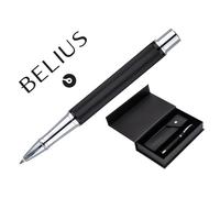 Roller y estuche belius turbo aluminio textura punteada negro plateado tinta azul caja de diseño - BB249