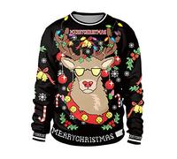 Rolli - Blusa de manga corta para mujer, informal, cuello redondo, manga larga, diseño de muñeco de nieve, Negro , L