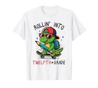 Rollin' Into 12th Grade T-Rex Skateboarding Back To School Camiseta