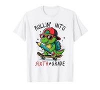Rollin' Into 6th Grade T-Rex Skateboarding Back To School Camiseta