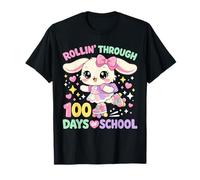 Rollin' Through 100 Days of School Cute Bunny Teacher Girl Camiseta