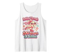 Rollin' Through 100 Days of School Cute Bunny Teacher Girl Camiseta sin Mangas