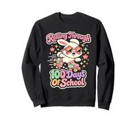 Rollin' Through 100 Days of School Cute Bunny Teacher Girl Sudadera