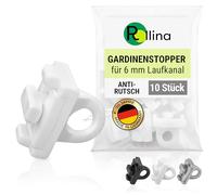 Rollina Tope de cortina premium para rieles con canal de 6 mm (10 unidades, color blanco) | Tope con función antideslizante | Bloqueo para rieles de cortina