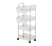 Rolling Cart with Wheels - Acrylic 4-Tier Snack Trolley, Lockable Storage Organizer | Utility Cart for Kitchen, Bathroom, Bedroom, Dorm, Office, Pantry, Craft, Salon | Mobile Carts | Makeup Trolley