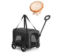 Rolling Cat Cage with Wheels, Portable Detachable Cat Box with Cute Food Bowl and Mat, Retractable and Rotating Cart, Can Accommodate Pets Up To 12 Pounds (Black)