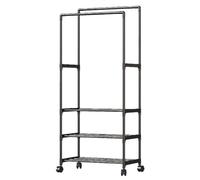 Rolling Clothes Organizer, Garment Rack, Portable Multifunctional Double Rod Wardrobe Hanger Storage with Wheels for Coats, Skirts, Shirts, Sweaters, 1 Piece, PP Fittings, Pipe