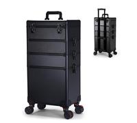 Rolling De Aluminio Maletín De Maquillaje Profesional Estuche para Maquilladores,Estuche De Maquillaje con Luces LED,Maquillaje De Tren Maleta con Ruedas,Negro (Color : Noir, Size : 35x25x73cm)