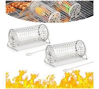 Rolling Grill Basket, Parrilla Barbacoa Acero Inoxidable, Rejilla Barbacoa,Cesta De Barbacoa Portátil Para Acampar Al Aire Libre, Perfecta Para Verduras, Frutas, Papas Fritas (2PCS)