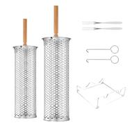 Rolling Grill Baskets - Stainless Steel Rotating BBQ Net with Wooden Handle | Portable Outdoor Cooking Tool for Men, Dad, Grandpa, Husband, Son and Family | Perfect for Grilling Meat, Vegetables and F