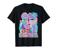 Rolling Into 1 Year Old Roller Skating Girl 1st Birthday Camiseta