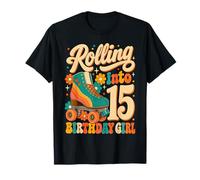 Rolling Into 15 Years Old Roller Skating Girl 15th Birthday Camiseta