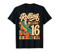 Rolling Into 16 Years Old Roller Skating Girl 16th Birthday Camiseta