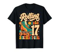 Rolling Into 17 Years Old Roller Skating Girl 17th Birthday Camiseta