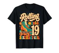 Rolling Into 19 Years Old Roller Skating Girl 19th Birthday Camiseta