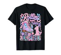 Rolling Into 1st Birthday Girl Coquette Roller Skate Party Camiseta