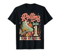 Rolling Into 1st Birthday Girl Floral Roller Skate Party Camiseta