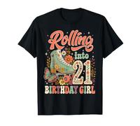 Rolling Into 21st Birthday Girl Floral Roller Skate Party Camiseta