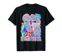 Rolling Into 3 Years Old Roller Skating Girl 3rd Birthday Camiseta
