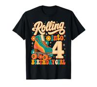 Rolling Into 4 Years Old Roller Skating Girl 4th Birthday Camiseta