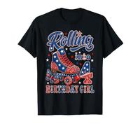 Rolling Into 4th Birthday Girl Patriotic Roller Skate Party Camiseta