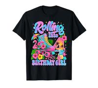Rolling Into 4th Birthday Girl Tropical Roller Skate Party Camiseta