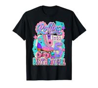 Rolling Into 5 Years Old Roller Skating Girl 5th Birthday Camiseta