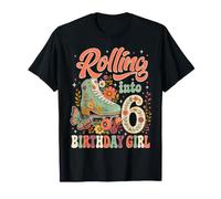 Rolling Into 6th Birthday Girl Floral Roller Skate Party Camiseta