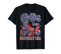 Rolling Into 6th Birthday Girl Patriotic Roller Skate Party Camiseta