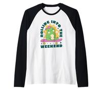 Rolling Into The Weekend Skateboard Frog Kawaii, Linda y Divertida Camiseta Manga Raglan