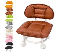 Rolling Low Stool with Backrest, 360° Swivel Wheels, Padded Seat，Marrón | Supportive Backrest, 360° Smooth Swivel Casters, Sturdy Double-ring Frame, and Compact Low-seat Design